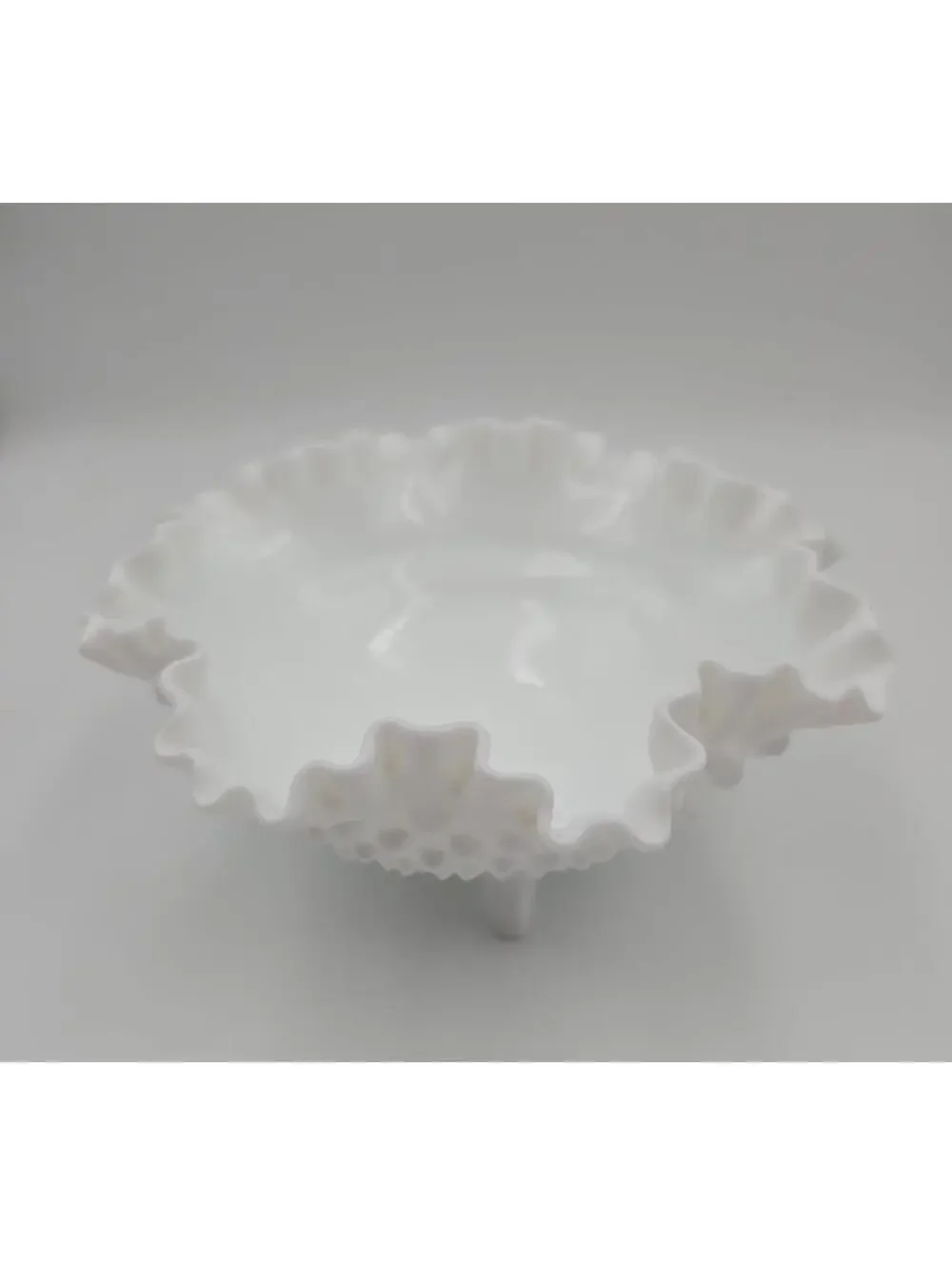 Vintage Fenton Hobnail Milk Glass Three Footed Candy Compote Bowl White Glass